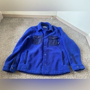 Free Assembly Men's Faux Sherpa Overshirt Jacket Snap Button Size Medium Blue